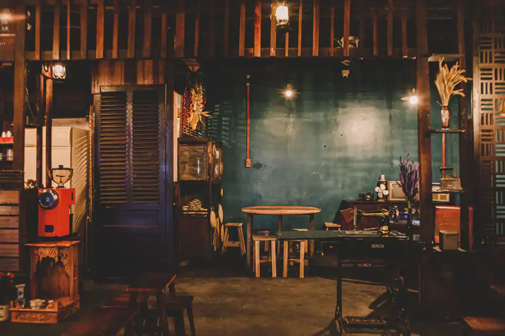 Cosy café interior with large puzzle tables